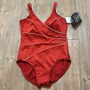 NWT One-Piece Bathing Suit Size 14 by Miraclesuit in Sienna Red